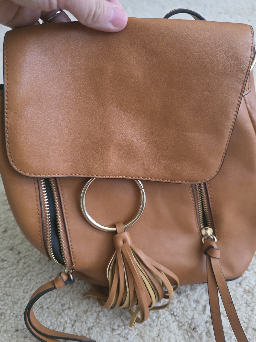 Forever 21 Tan Faux-Leather Tassel Ring Backpack